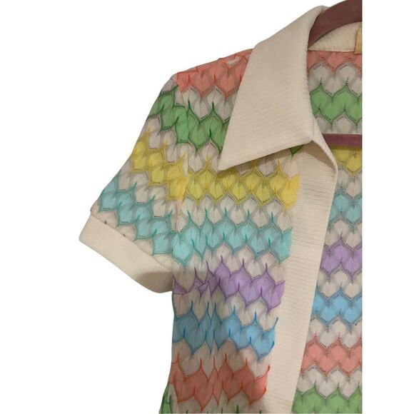 Seers, vintage 60s chevron, pastel knit sweater, open cardigan, size small - Picture 3 of 4